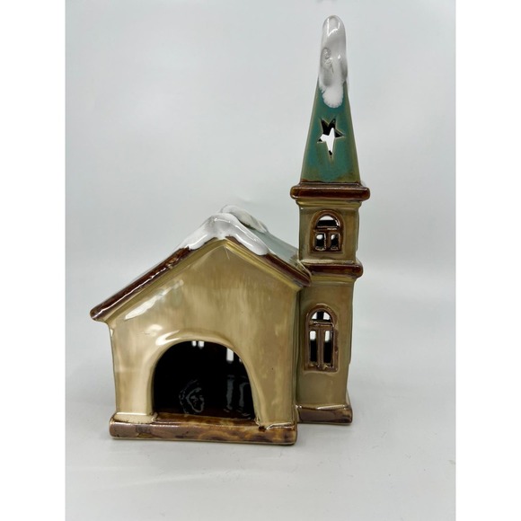Tii Collections Snow Topped Ceramic C2200 Church Tealight Candle Holder - Picture 4 of 7